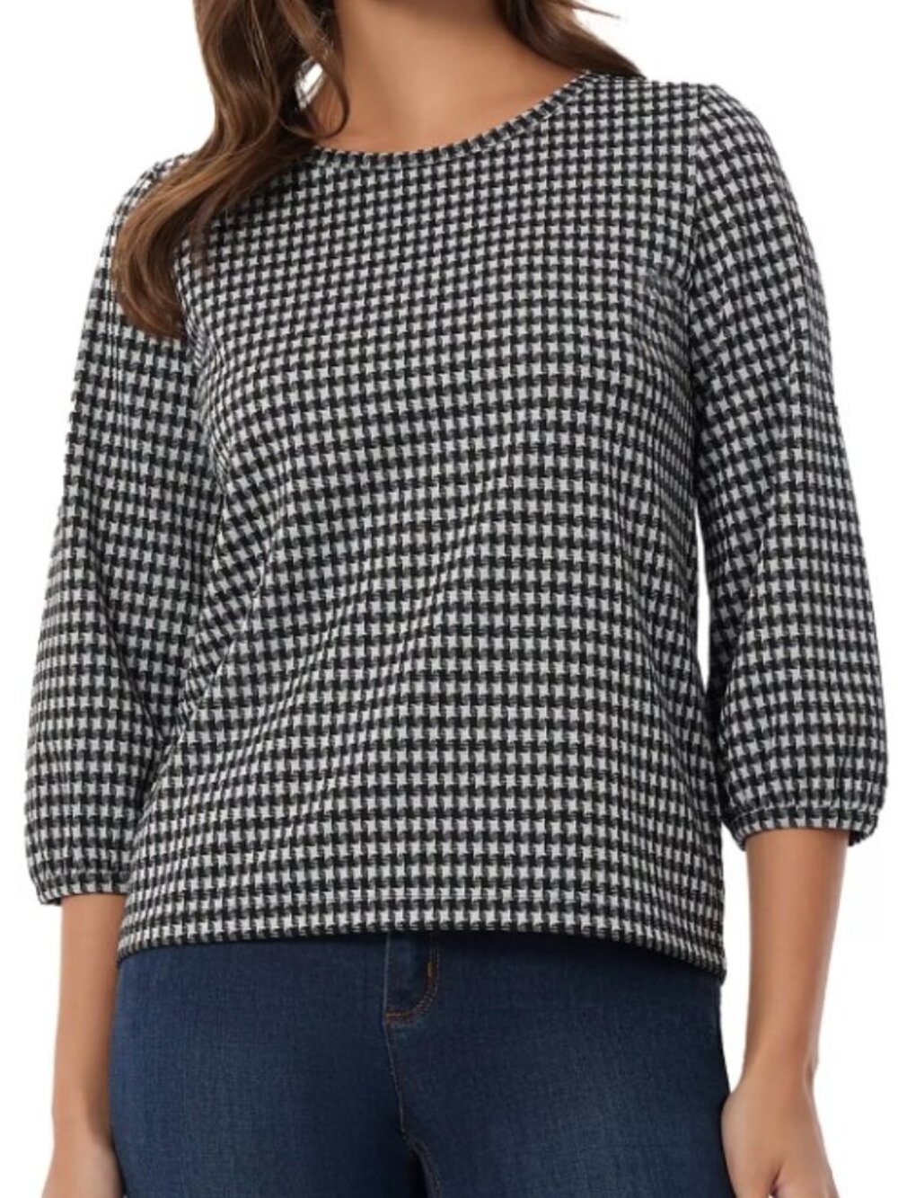 JONES NEW YORK HOUNDSTOOTH JACQUARD TOP (SIZE MEDIUM)